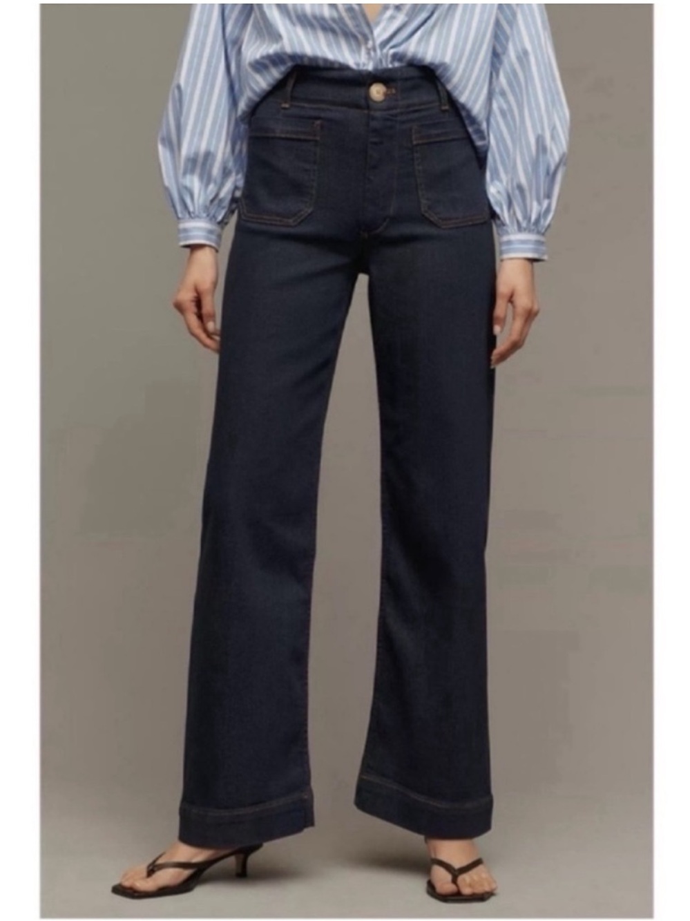 Anthropologie The Colette Crop Wide-Leg Jeans Rinse Dark Blue 27